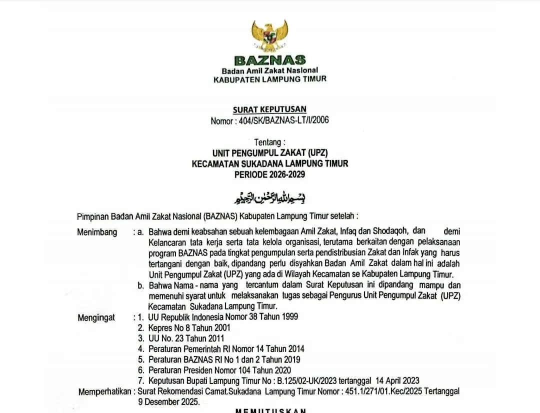 Diduga Sewenang-wenang, Ketua BAZNAS Mencabut SK UPZ Diinstruksikan Bupati 