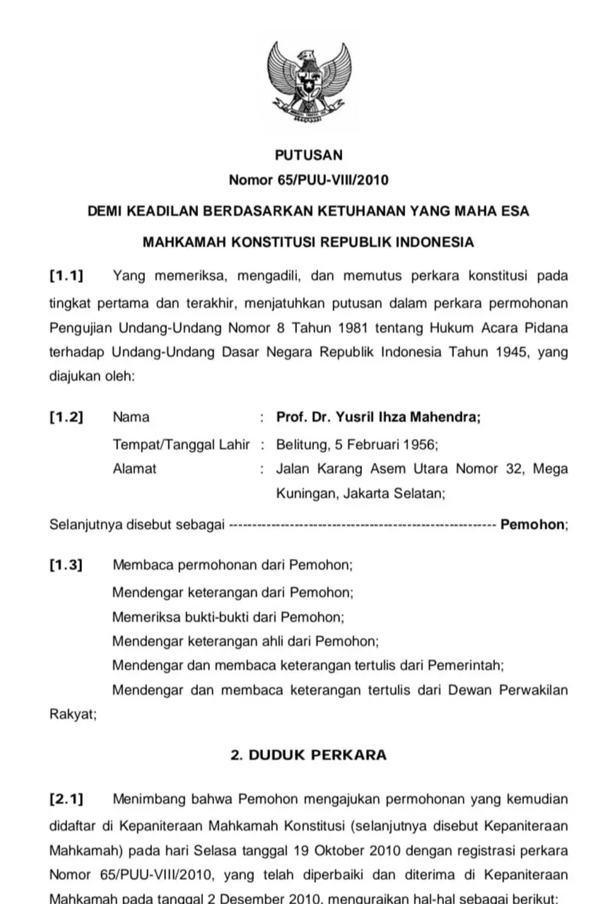 Part-3, Keputusan MK No.: 65/PUU-VIII/2010 Memperluas Makna Definisi Saksi Dalam KUHAP 